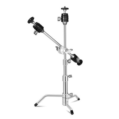 Supon 20'' Mini Pocket C Stand, All-Metal Adjustable 1/4'' ball mount, Silver