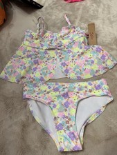 Girls 2pc Justice Flower Bikini With Front Slit Sz 5/6