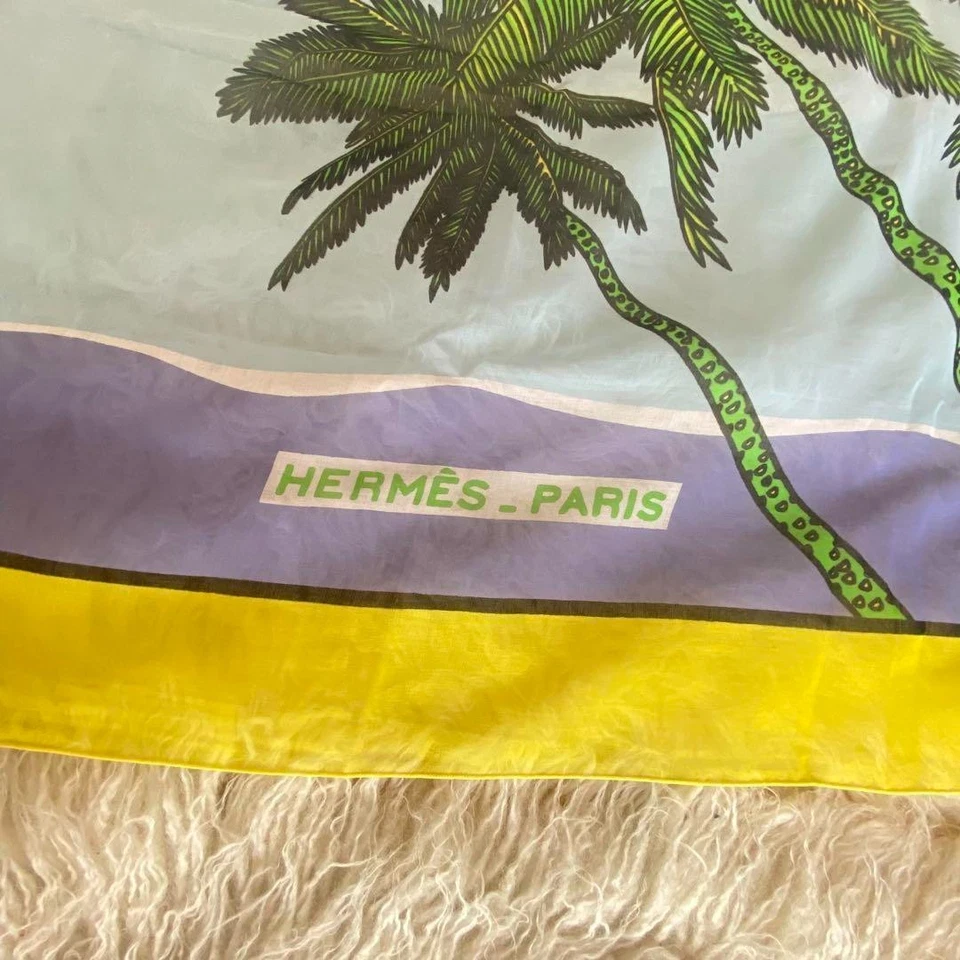 HERMES Cotton 100% Shawl Scarf Carre 140cm Mousseline NM Auth "No Material tag" - Image 2 of 4