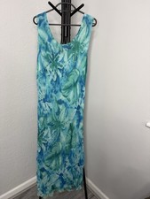 Nightingales Blue Green Floral Sleeveless Double Layer Midi Dress Flowy UK 18