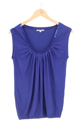 3 SUISSES Damen Top Gr. 34/XS Blau Pailletten Casual Elegant Feminin