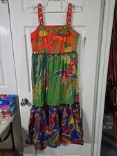 Anthropologie Farm Rio Beaded Dress Tiered Mixed Print Floral Cotton Size SM NEW