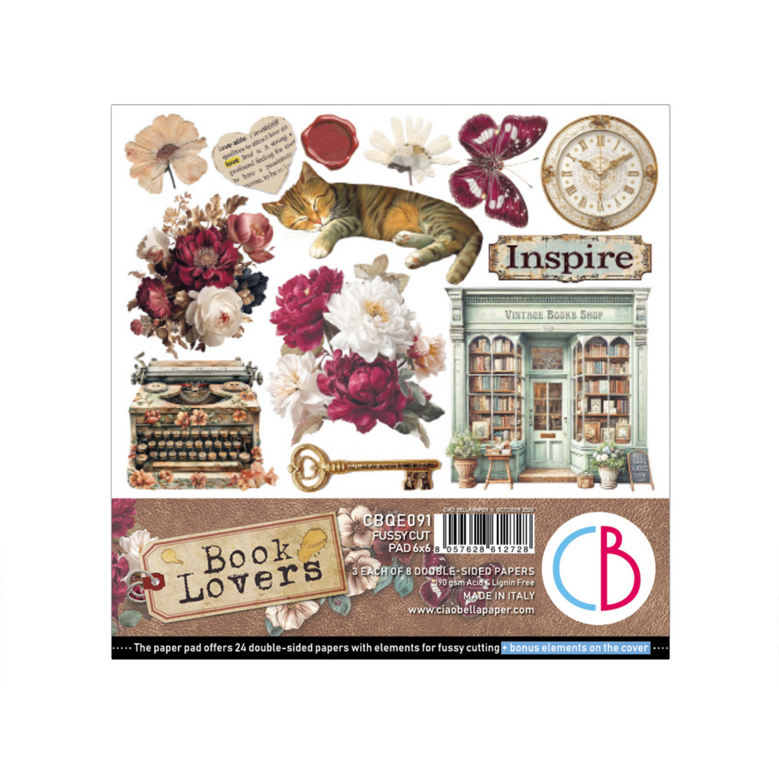 Ciao Bella 6"" x 6"" Fussy Cut Pad Book Lovers CBQE091 24 sheets