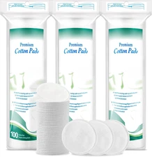 Premium Cotton Rounds for Face, 300 Count Makeup Remover Pads, 100% Pure & Natur
