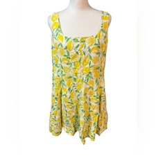 Gap Linen-Blend Mini Dress Spring Lemon Print women’s sz XL square sleeveless