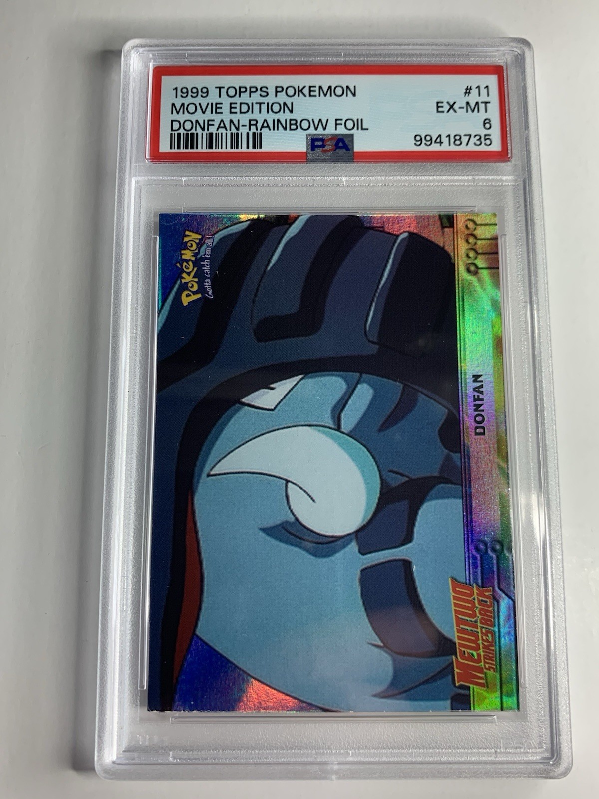1999 Topps Pokemon Movie Edition #11 Donfan Rainbow Foil PSA 6 EX-MT Blue Logo