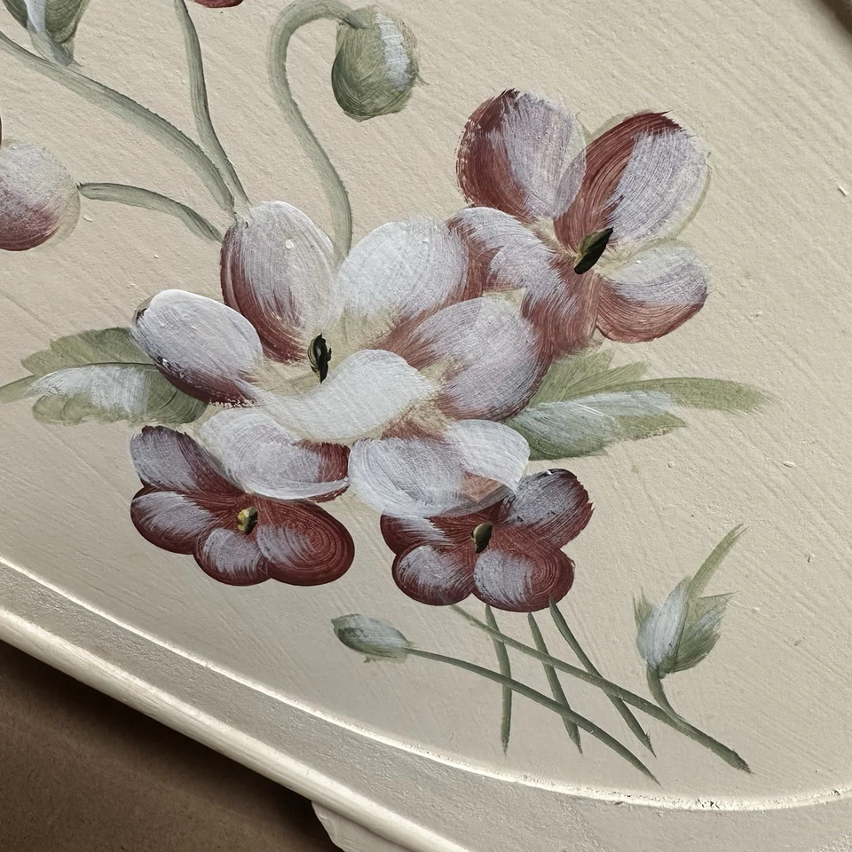 Ship Chest Trunk Storage Box Wooden Hand painted Floral Design Cream Stunning - Image 4 of 4