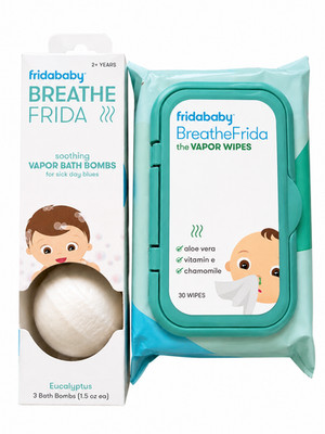FridaBaby BreatheFrida Vapor Wipes 30 Ct + Vapor Bath Bombs 3 Ct Bundle New