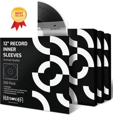 Hudson Hi-Fi Anti-Static Vinyl Record 100 Inner, Transparent W/ White Paper 