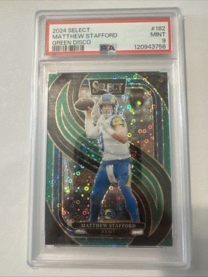 2024 Panini Select - First On Print Matthew Stafford #182 Green Prizm Disco 1/5