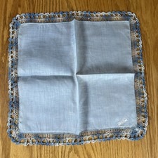 Vintage All Irish Linen Handkerchief Blue Lace Fringe Cottagecore Wedding