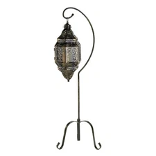 Moroccan Iron Candle Lantern with Stand Lamp Centerpiece Terrace Home Decor