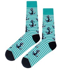 NWT Stripe Anchor Dress Socks Novelty Men 8-12 Blue Crazy Fun Sockfly