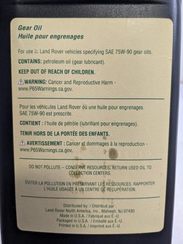 LAND ROVER LRN7591 REAR DIFF AXLE GEAR OIL GL-5 (2-PACK, 1 QUART EACH) NEW R13 - Picture 4 of 8