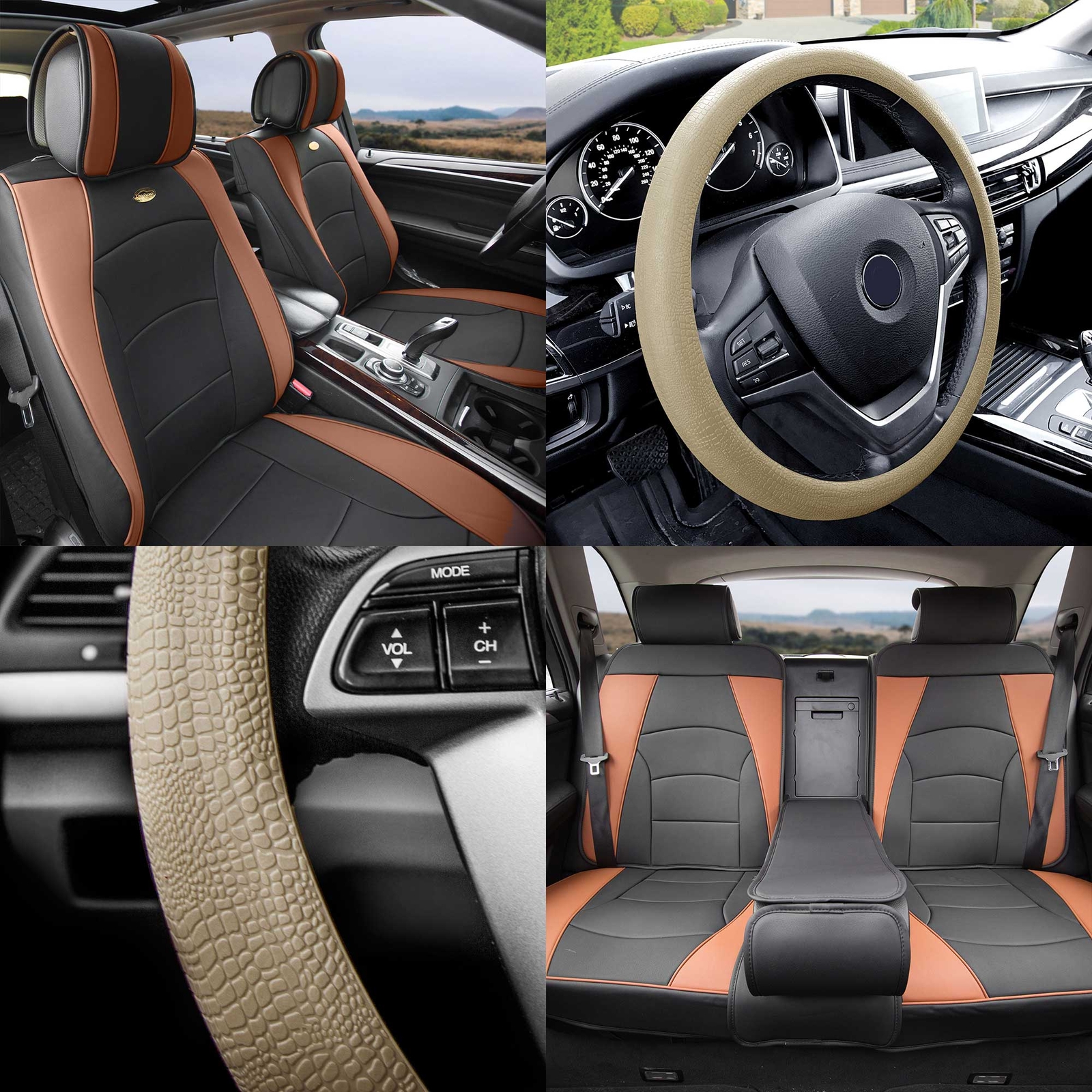 FH Group Universal Fit PU Leather Car Seat Covers for SUV Van w/ Steering Cover