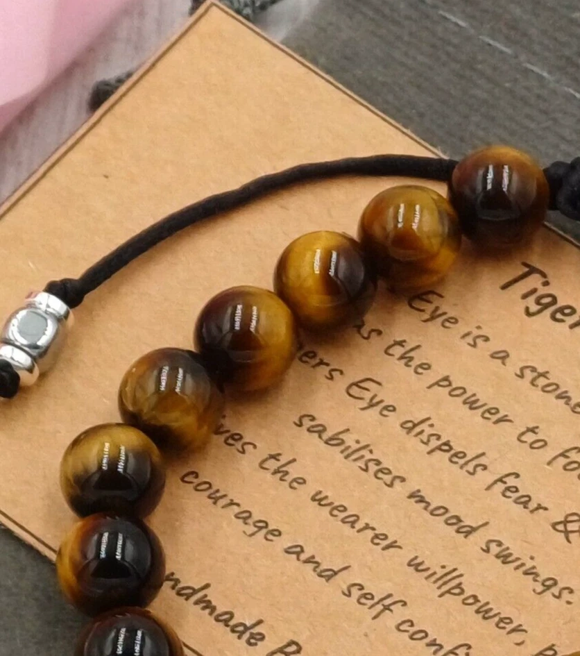 Pulsera OJO DE TIGRE Ajustable Hecha a Mano + Bolsa de Regalo Cristal Chakra Piedras Preciosas 6/8mm Foto 3 de 4