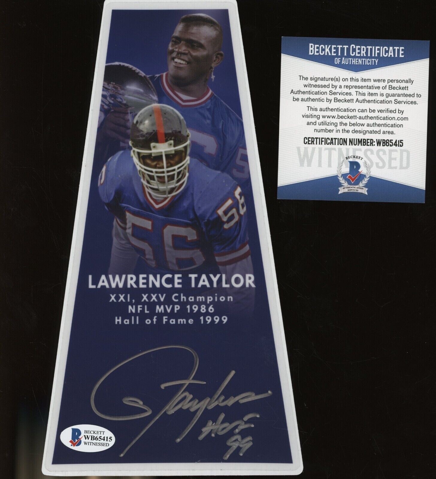 Lawrence Taylor Autographed Signed HOF 5x9 New York Giants Photo AUTO BAS Beckett 