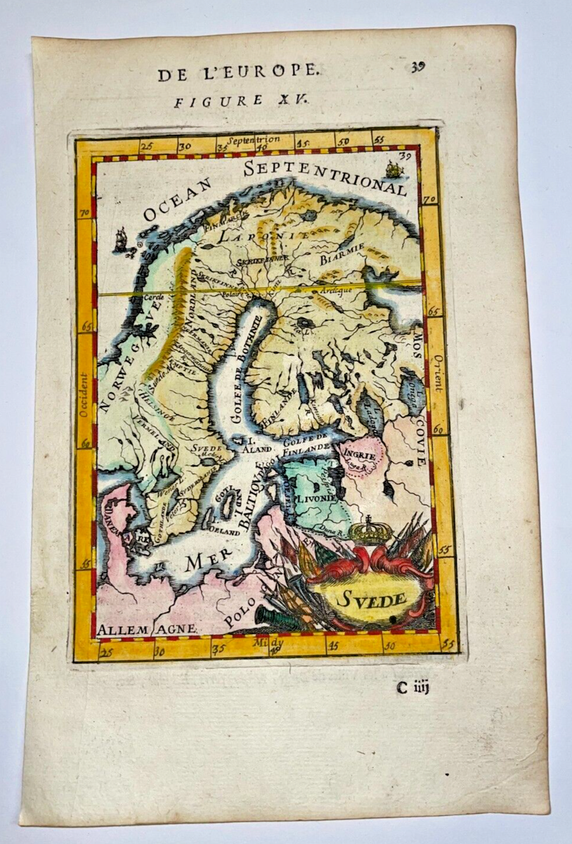 SWEDEN SCANDINAVIA 1683 ALAIN MANESSON MALLET ANTIQUE ENGRAVED MAP