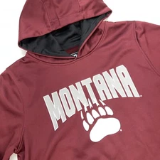 UMontana Grizzley J.America Hooded Active Long Sleeve Pullover Youth XL Burgundy