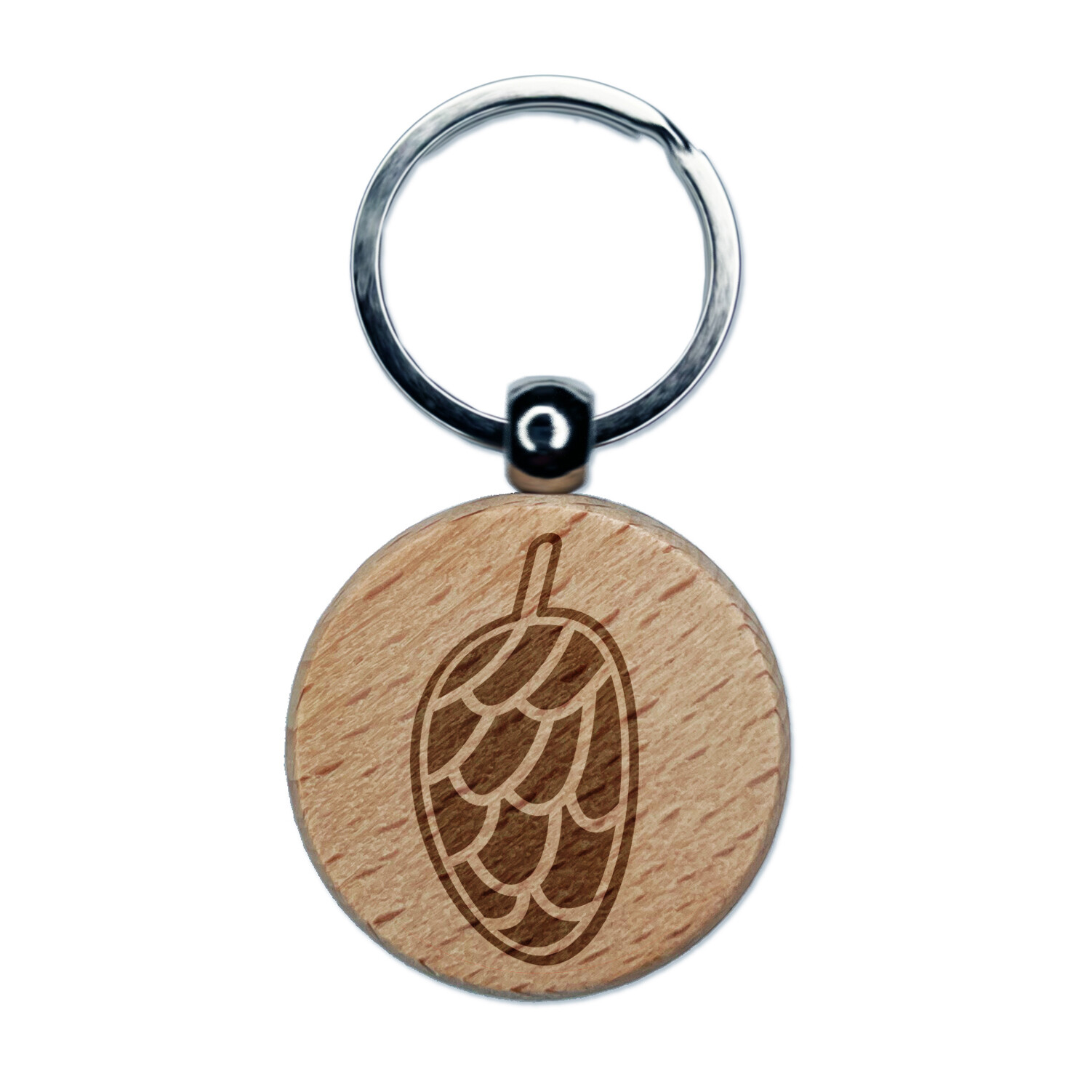 Pinecone Doodle Engraved Wood Round Keychain Tag Charm