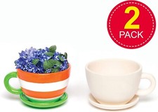 Cup and Saucer Ceramic Plant Pots for Children to Design Paint Baker Ross AC624