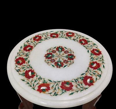18'' white marble table top center coffee inlay lapis antique stone decor k14