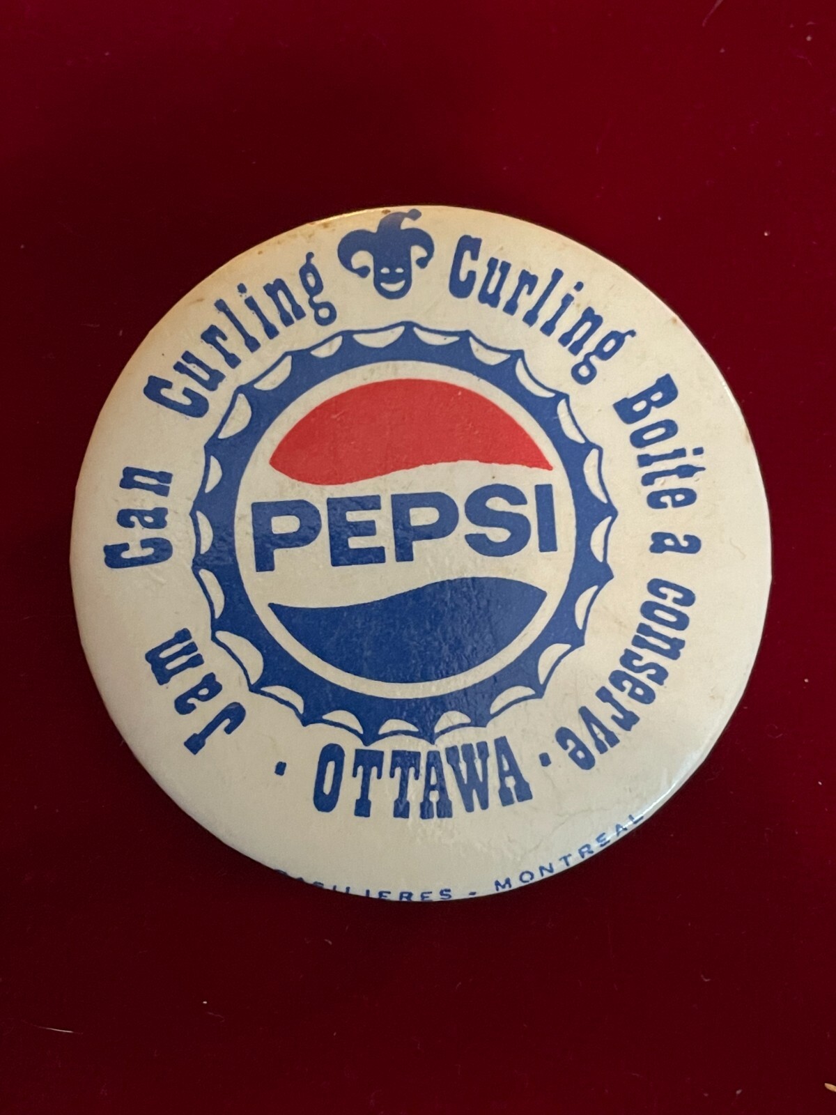 Pepsi Jam Can Curling Ottawa Canada Jester Joker Icon Pinback Button 2.