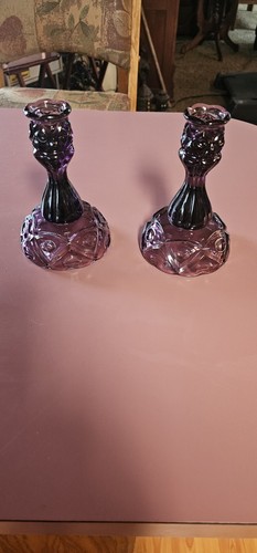 VINTAGE Amethyst Purple Candle Sticks 6" In Height WITH 4" Base GORGEOUS! - Picture 4 of 5