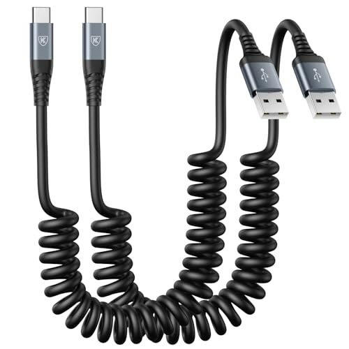 6ft USB C Cable 2-Pack Fast Charging 3A Coiled Type C Black-image