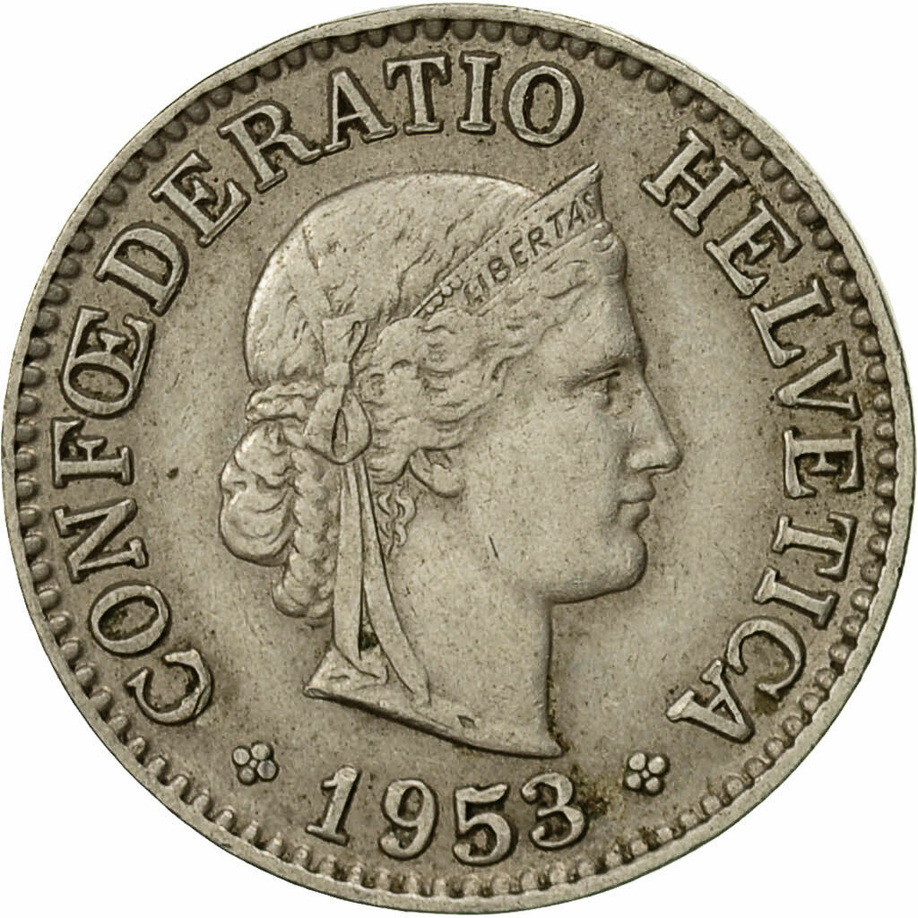 [#425361] Moneta, Szwajcaria, 10 Rappen, 1953, Bern, EF(40-45), Miedź-Nikiel, KM