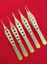 5 ADSON 1X2+DRESSING +ADSON BROWN TISSUE PLASTIC SURGERY FORCEP FENESTRATED GOLD