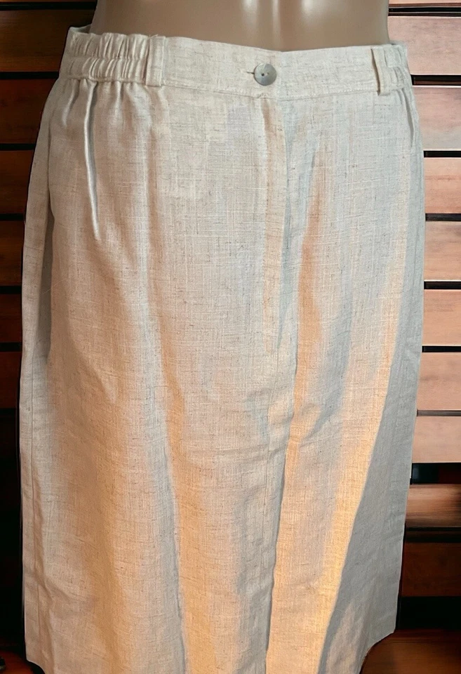 Falda De Colección Jaclyn Smith Para Mujer Lino Beige Línea A Talla 12 Abertura Trasera Cremallera Usada en Excelente Condición Foto 4 de 4