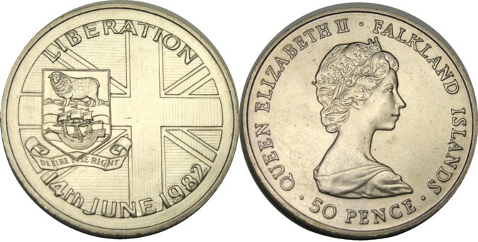 elf Falkland Isl 50 Pence 1982 Liberation in the Falkland Islands War