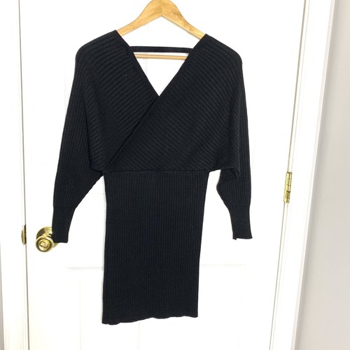 Princess Polly Black Wing Sleeve Cross Neck Knit Dress Women M / L Ribbed #sh2 - Picture 5 of 6