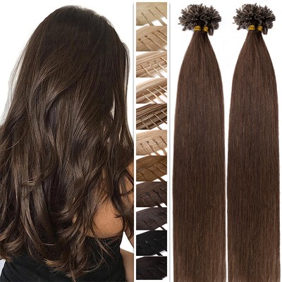 60CM 150Stränge Nail U-Tip Keratin Human Haar Extensions Echthaar Pre-bonded DE