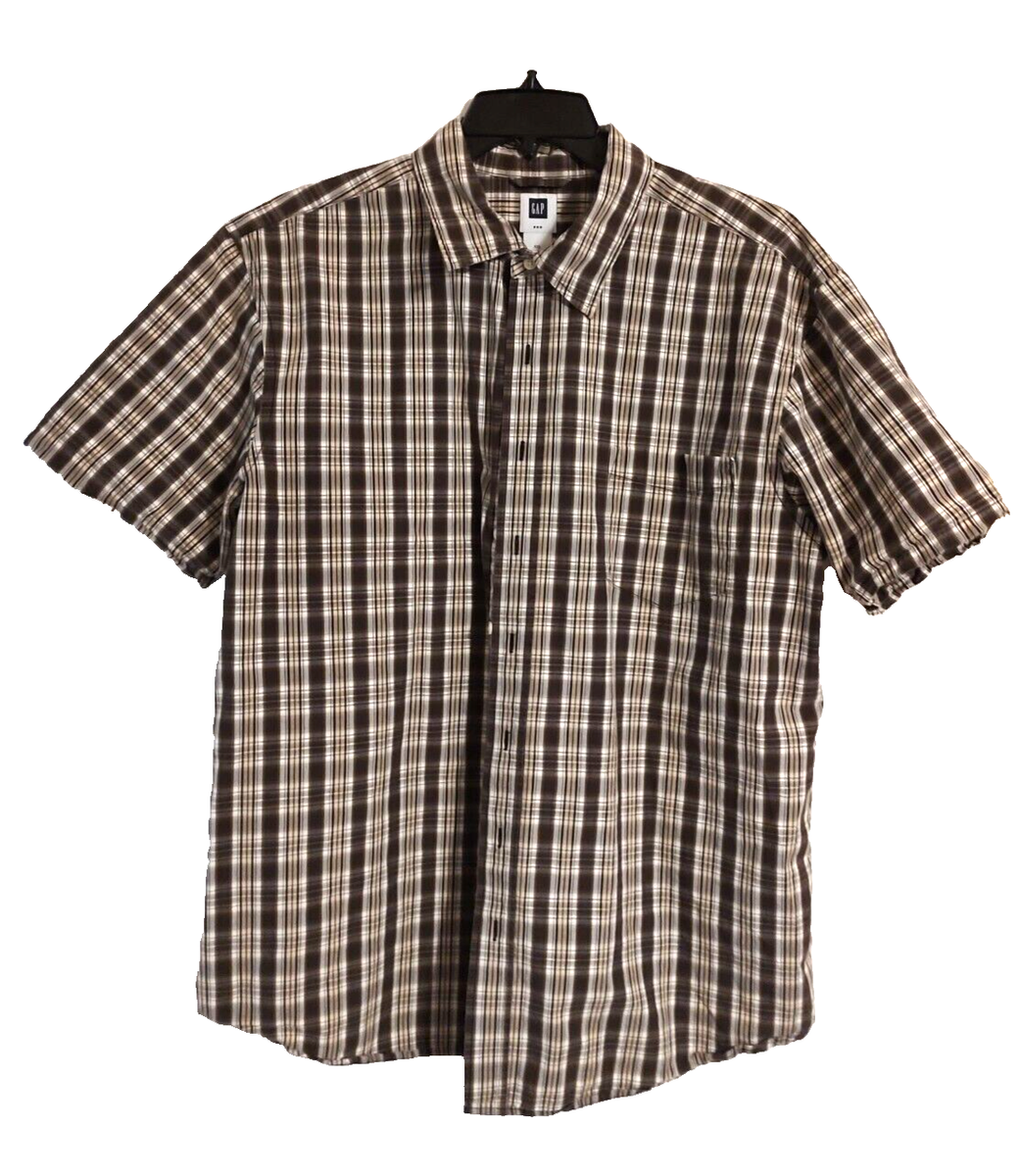 Gap Casual Plaid Shirt Men's XXL Green Plaid short sleeve button