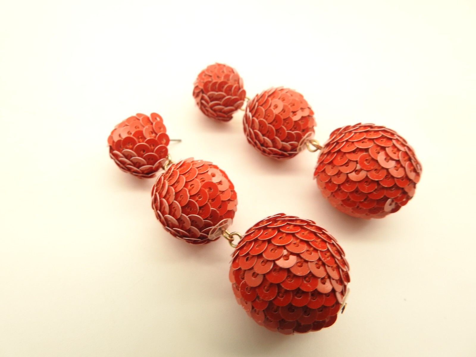 Retro Red Sequin Covered Bead Dangle Pierced Earr… - image 2