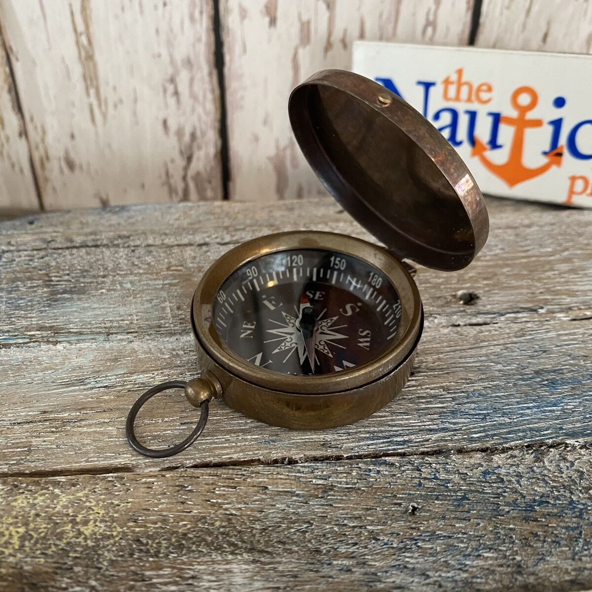 Antique Finish Brass Compass With Hinged Lid, Old Pocket Style, Maritime