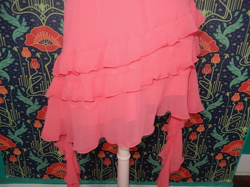 Gianni Bini Belle Coral Pink Ruffle Mini Cocktail Asymmetrical Hem Dress 10 Nwt - Picture 4 of 6
