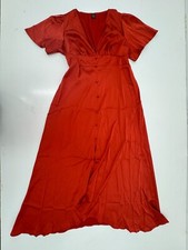 Shein Red Short Sleeve V neck Button Up Dress Womens Size XL