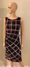 Nine West Black Red White One Side Ruched Dress Size 8