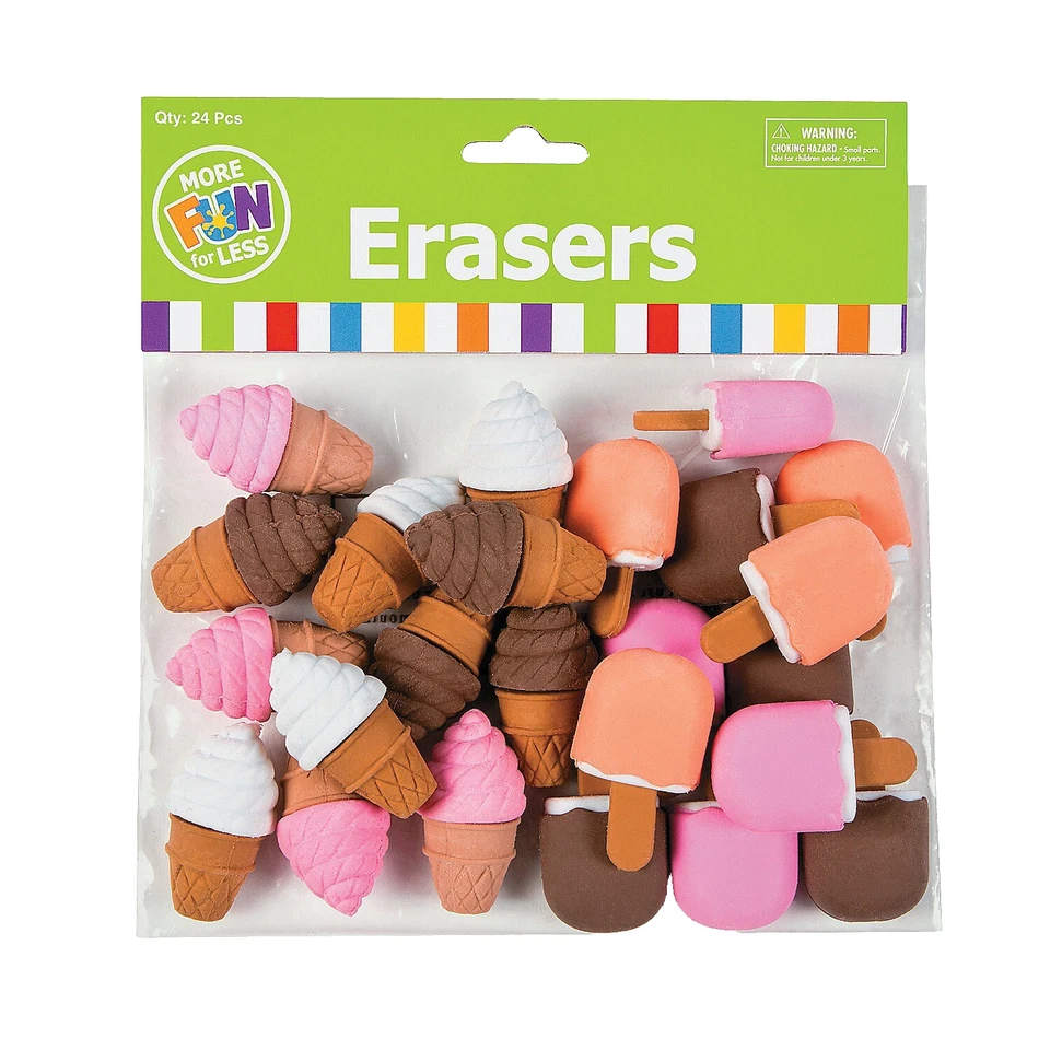 Gomas de borrar de cono de helado y golosinas congeladas paquete 48 piezas bolsas de regalos caja de premios fiesta Foto 2 de 4