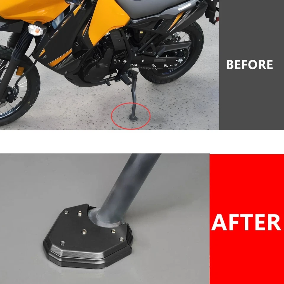 Almohadilla de agrandar soporte lateral CNC negro para Kawasaki KLR650 2008-2025 EE. UU. Foto 3 de 4