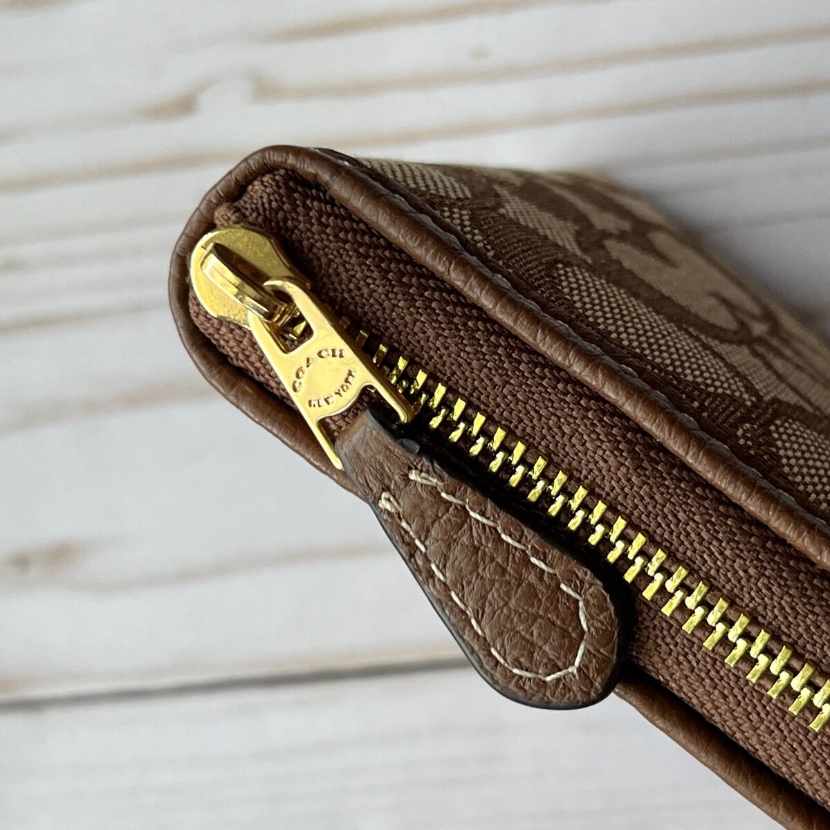 COACH Small Zip Around Wallet In Signature Jacquard Khaki COACH Small Zip Around Wallet In Signature Jacquard Khaki