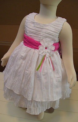 Girls Blueberi Boulevard White Pink Crinkle Party Dress Sz 12M