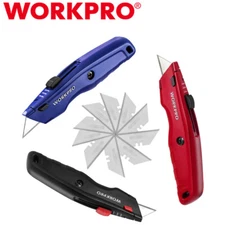 WORKPRO Premium Utility Knife Quick Change Blade 10 Blades Cutter Black/Blue/Red