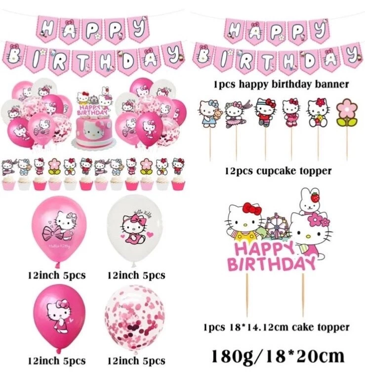 Hello Kitty Feliz Cumpleaños Banner Globos Decoración para Pasteles Fiesta Reino Unido Foto 2 de 2