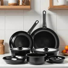 23-Piece Nonstick Aluminum Cookware Set - Detachable Handle Pots Pans Lids Black