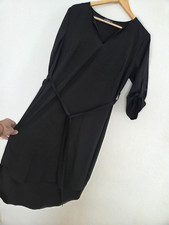 Damen Blusenkleid Schwarz kurz V-Ausschnitt W...