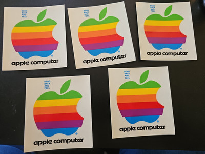 Lot of 5 4'' Original Vintage Apple Computer Stickers 1980's style lower case